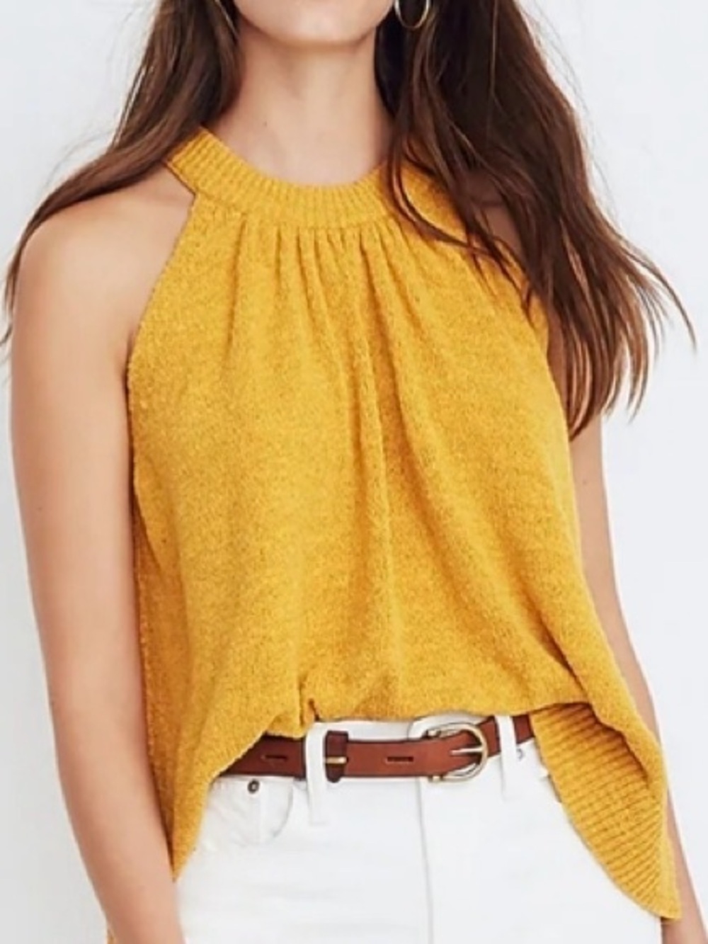 Madewell| Mustard Yellow Halter Sweater Knit Gathered Light Tank Blouse Sz XS